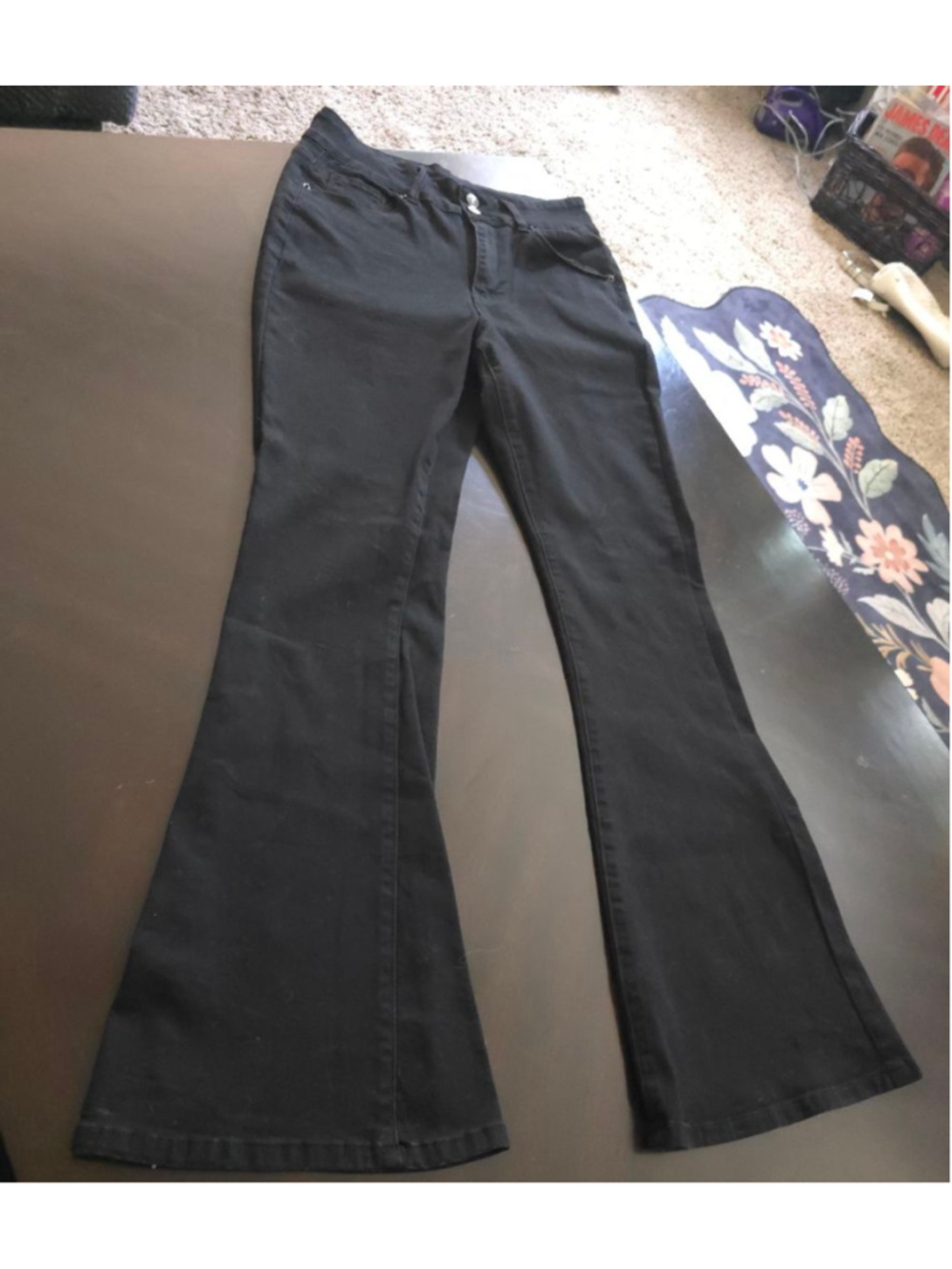 Black Whimsygoth Flare & Wide Leg Bellbottom Boho Jeans Size 10 Raw Hem Casual